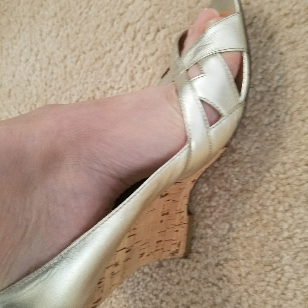 Golden wedge shoes